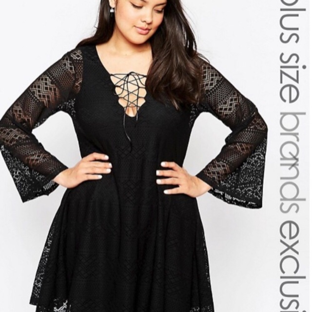 ASOS Pink Clove Lace-Up Bell Sleeve Lace Dress